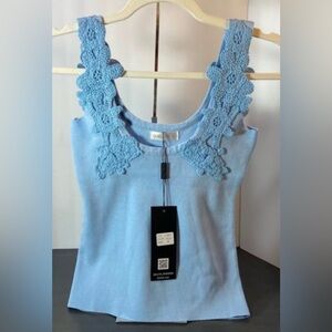 Chic Light Blue Crochet Strap Tank Top